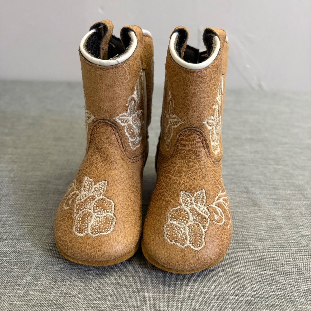 Lil Boot Barn Cowboy Boots Baby 2.0 Brown Floral Embroidered Soft Sole B10137